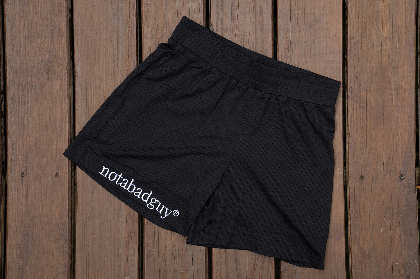 “notabadguy” porthole mesh shorts
